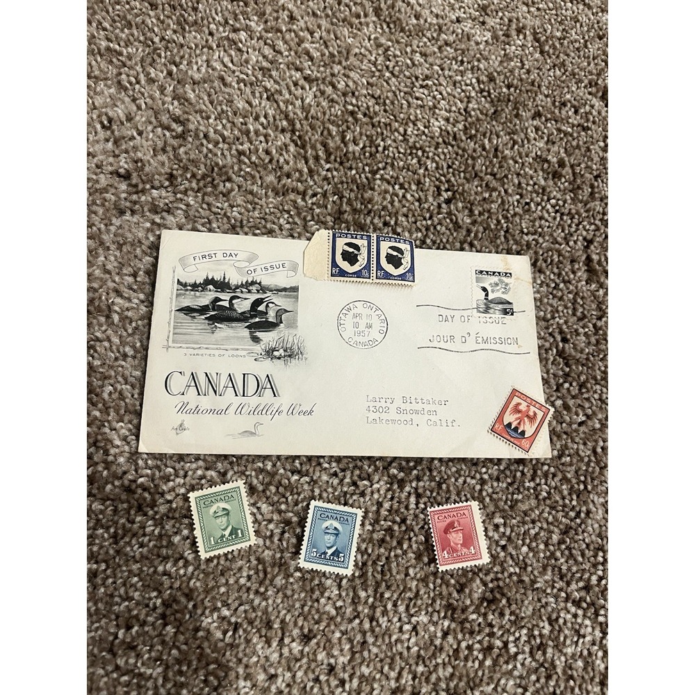 Canada 1957 First Day Cover for National Wildlife Week Plus Canada Vintage Stamp